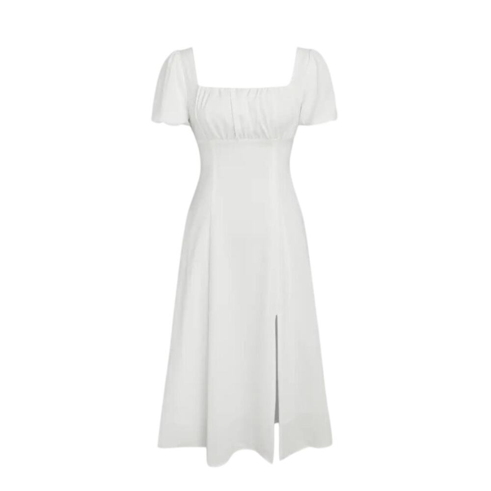 Cider White Milkmaid Dress Square Neck Puff Sleeve Slit 1X Cottagecore Coquette